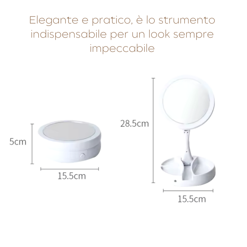 GlamMirror - Specchio Led pieghevole a due facce