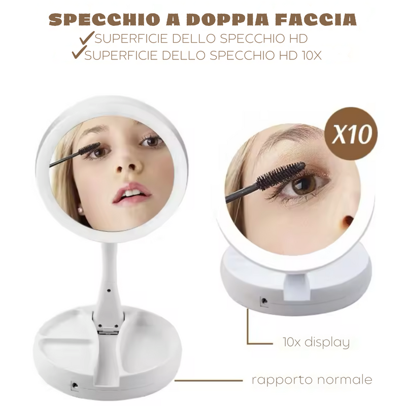 GlamMirror - Specchio Led pieghevole a due facce